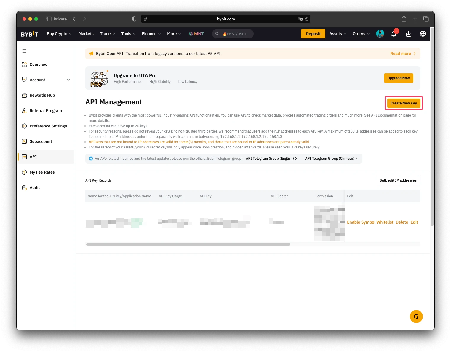 Bybit API keys