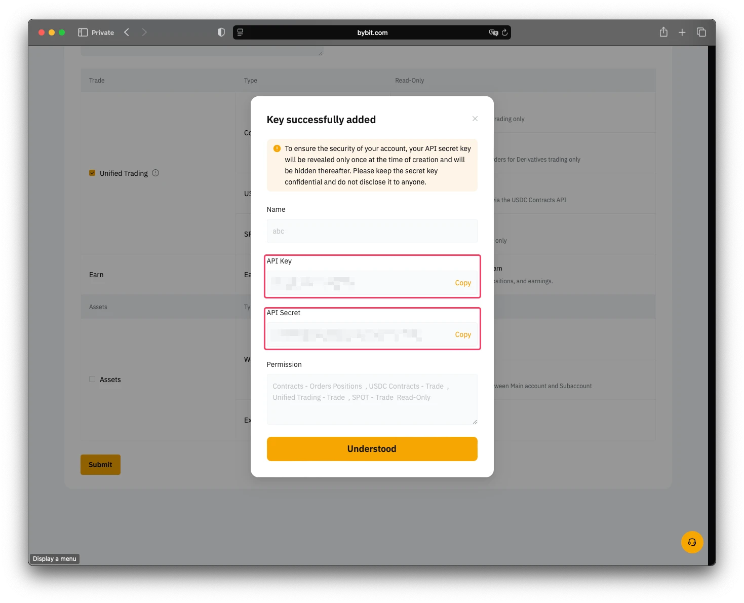 Bybit API keys