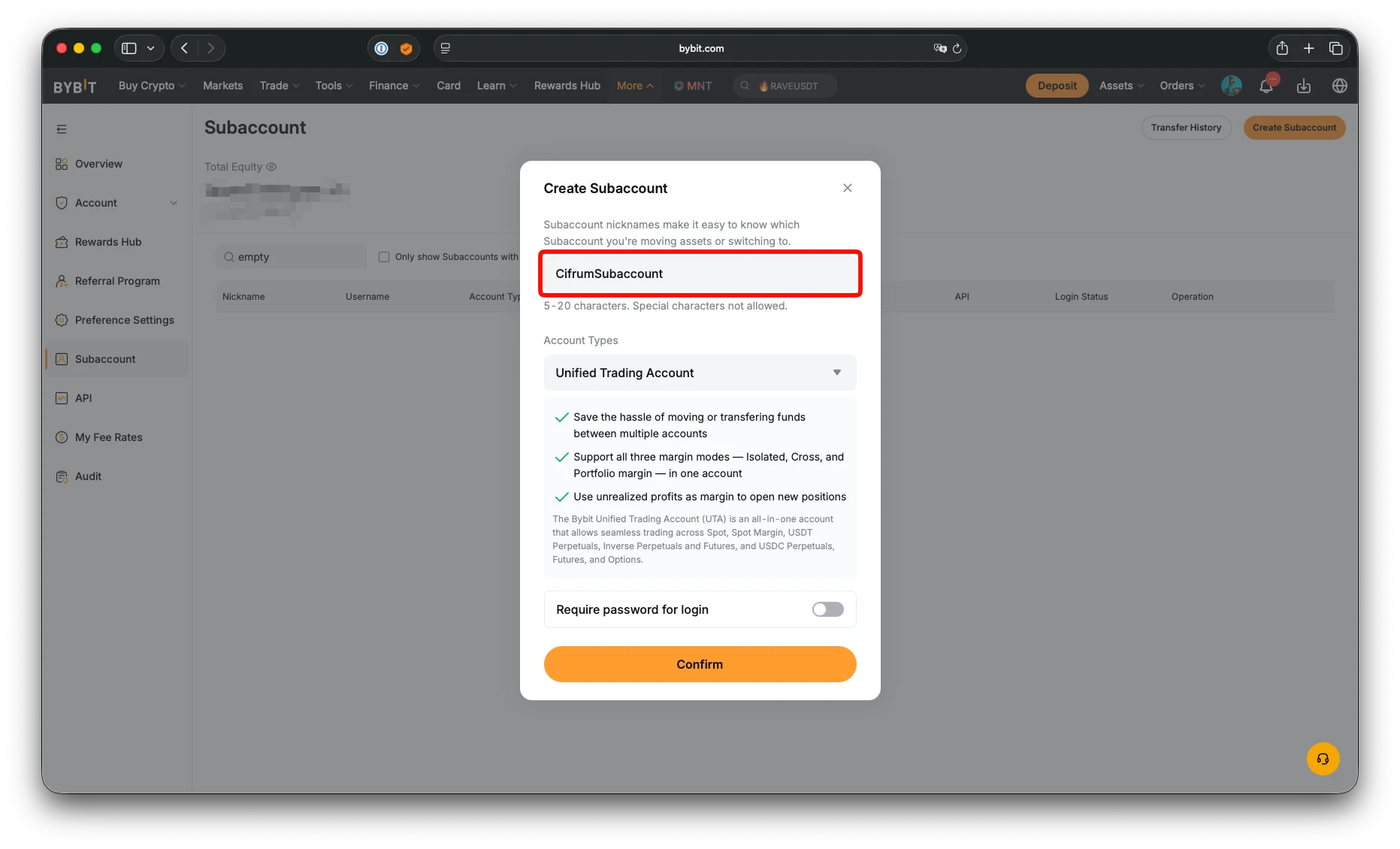 Bybit subaccount