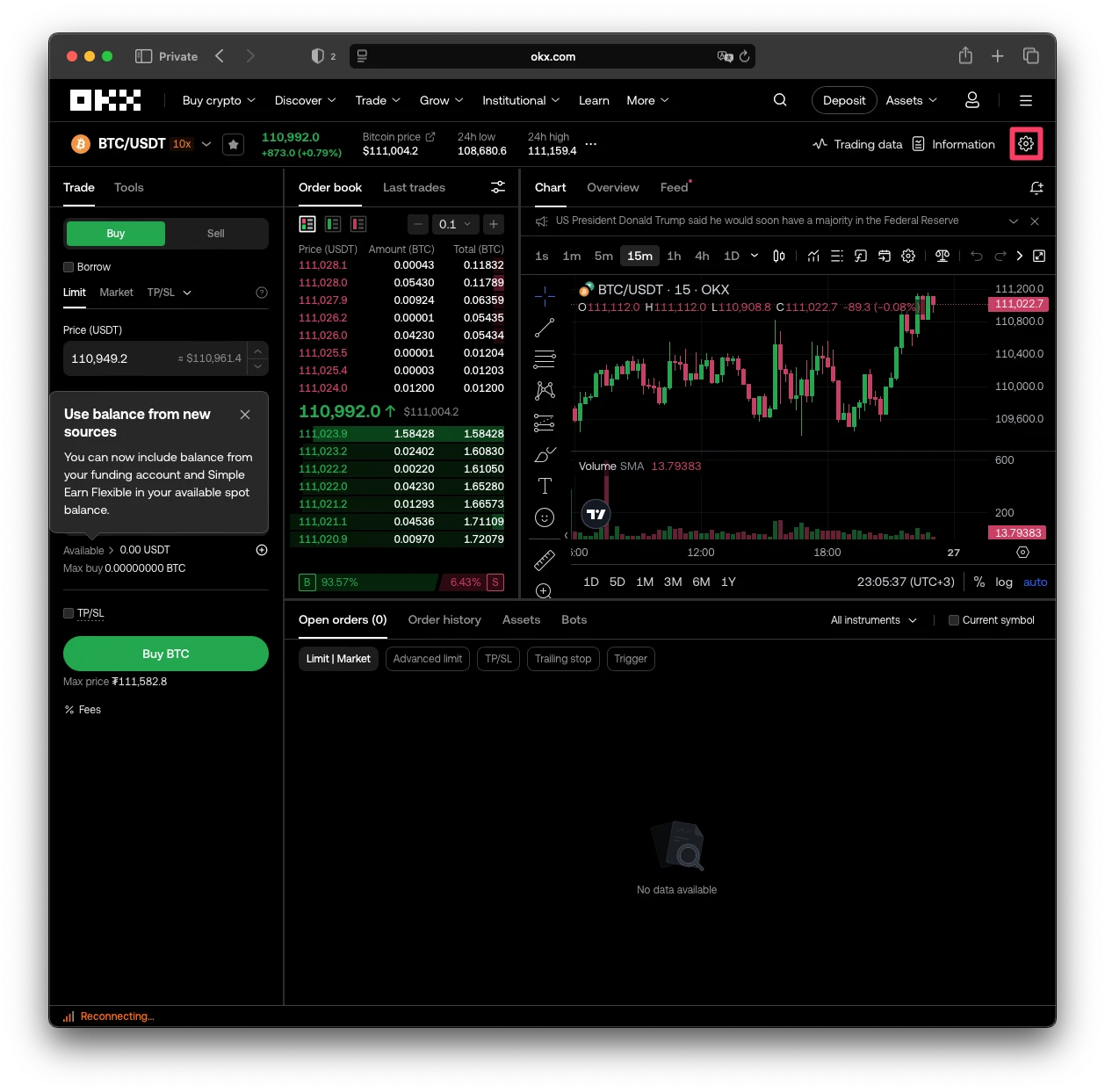 OKX spot trading