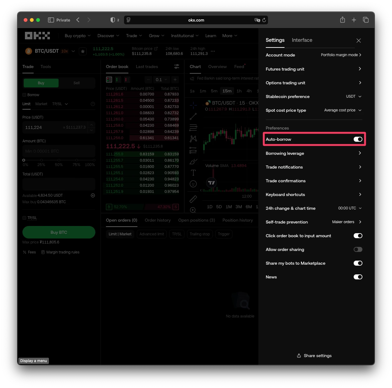 OKX spot trading