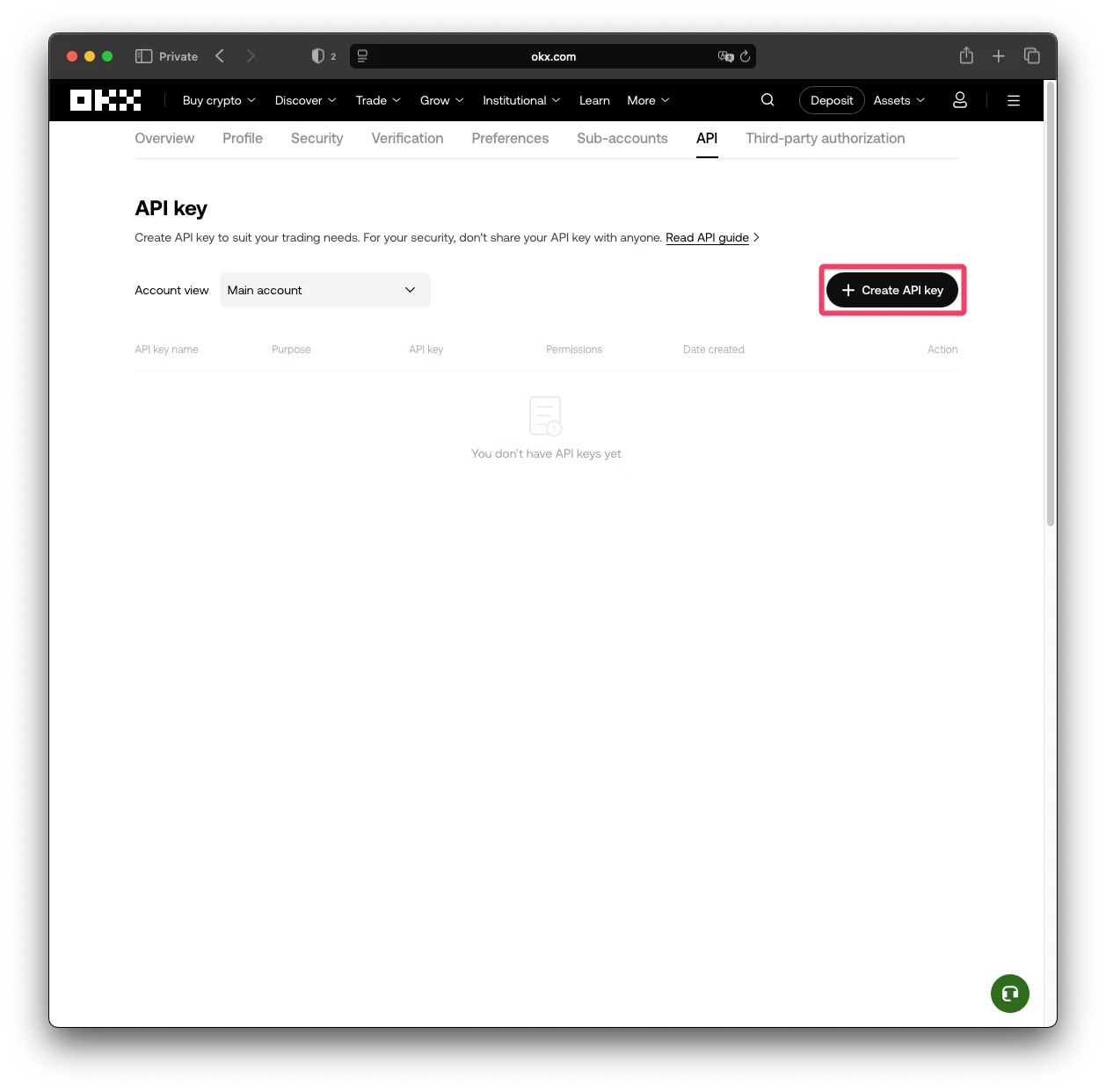 OKX API keys