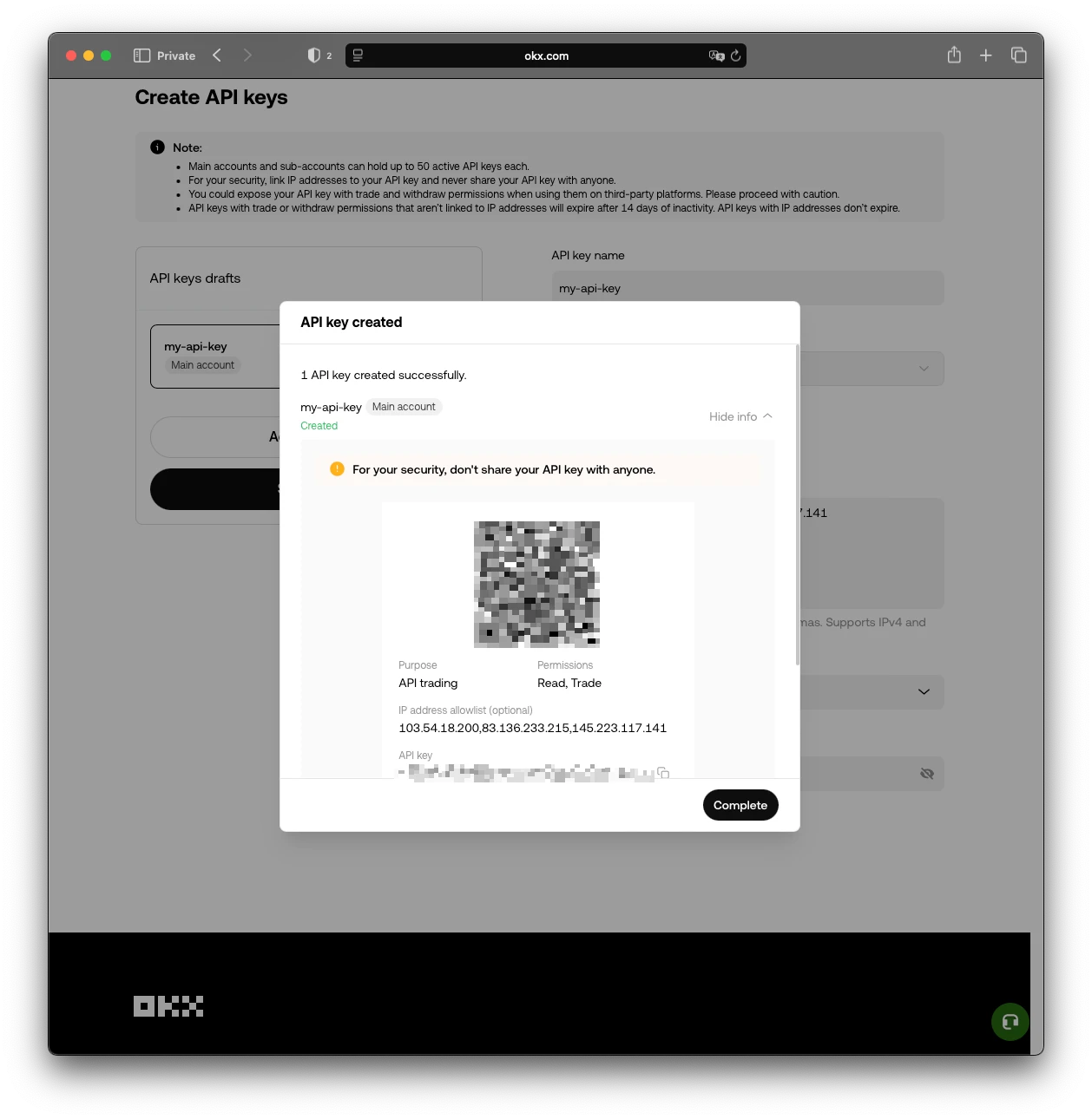 OKX API keys